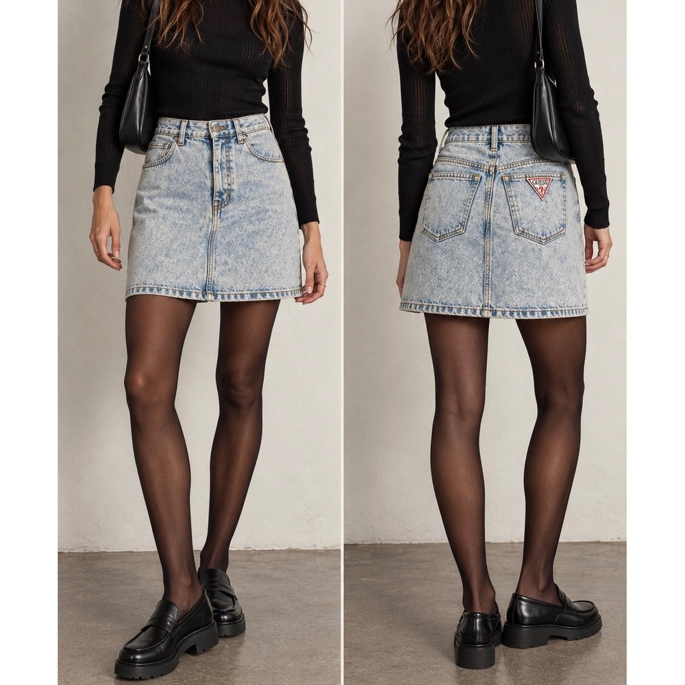 VINTAGE 90s GUESS Georges Marciano Acid Wash Denim Mini Skirt Made in USA